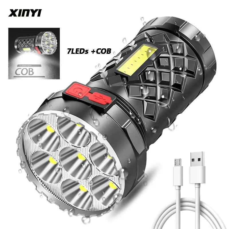 

Суперъяркий фонарик, сверхмощный светодиодный фонарик, Внешний перезаряжаемый фонарик 3 в 1 с COB-матрицей, 4 режима, уличное приключение