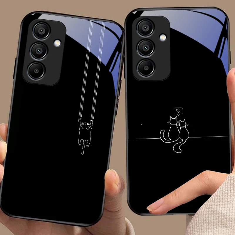 Adorable White Line Cat Glass Phone Case