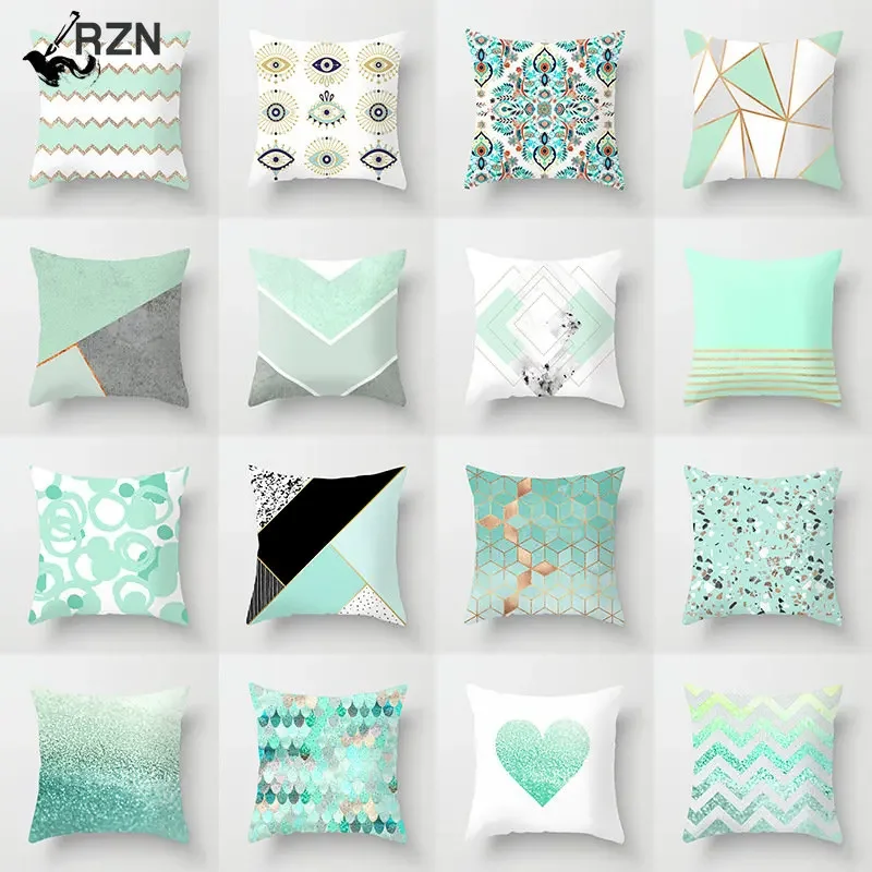 

45x45cm Light Blue Green Mint Cushion Cases Modern Geometry Print Boho Decorative Pillowcase Sofa Couch Throw Pillows