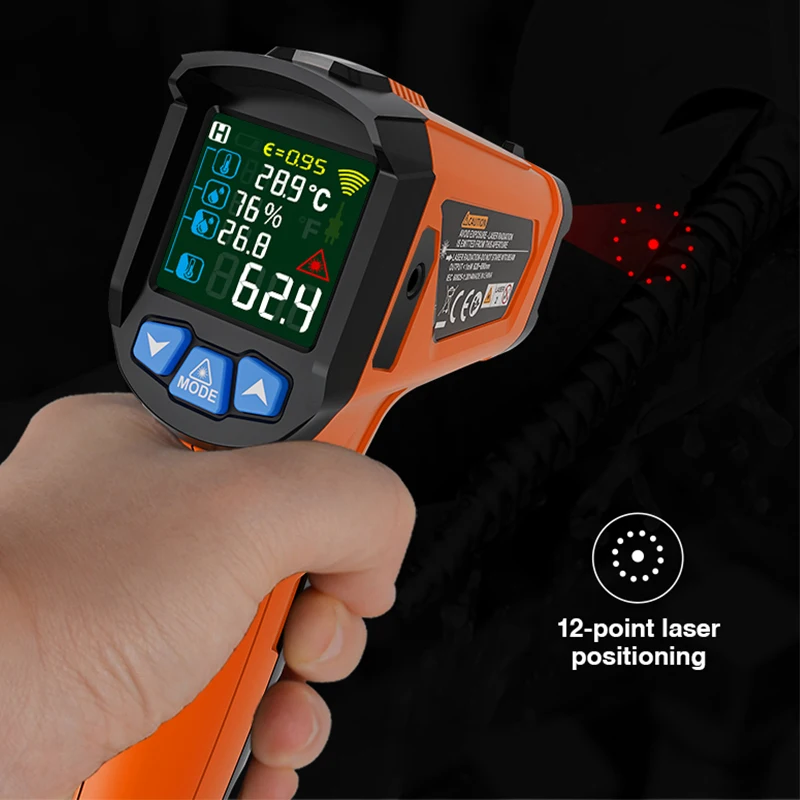 Termometro A Infrarossi Metek Misuratore Di Temperatura Senza Contatto Termometro Schermo Lcd A Colori Termometro Digitale Ir02C Con Umidità