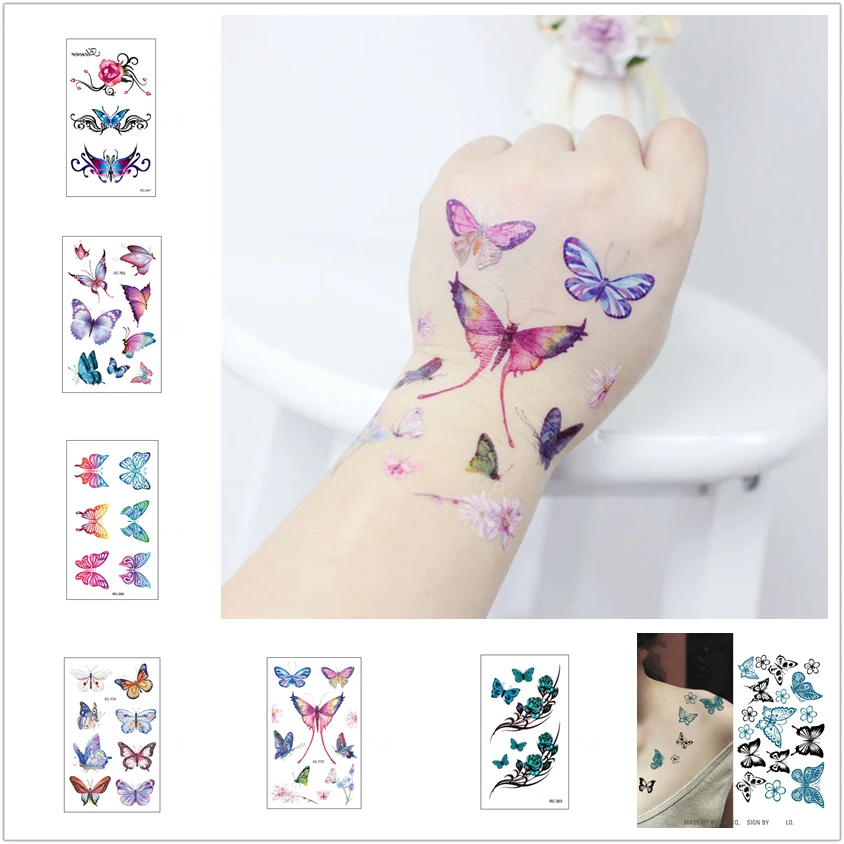 

1pcs Sexy Fake Tattoo Fashion Colorful Butterfly Flowers Tattoo Women New Waterproof Temporary Black Tattoo Sticker Body Art