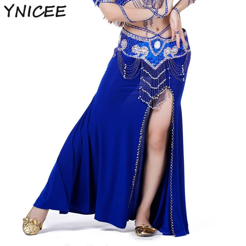 

Women Professional Sexy Oriental Belly Dance Skirt Female Competition Maxi Shining Spilt Long Spanish Costume Swing Dancer Dress