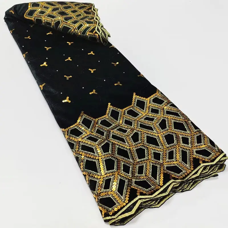 

NTYV06 Black!Wholesale embroidered velvet lace with sequins,good quality African velvet lace fabric for party/wedding dress!