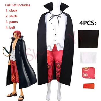 Фильм Шанкс Косплей Аниме ван пис Фильм Красные Шэнки Костюмы для косплея Плащ Рубашка Брюки Пояс Наборы Женщина Мужчина Одежда Хэллоуин Ка...
