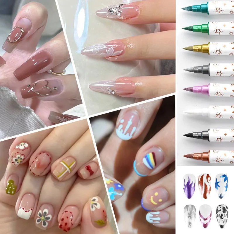 10Pcs 금속 다채로운 더블 헤드 네일 문신 펜, 아름다운 펜, 학생 인사말 카드, 핸드북 그림, 도매 편지지