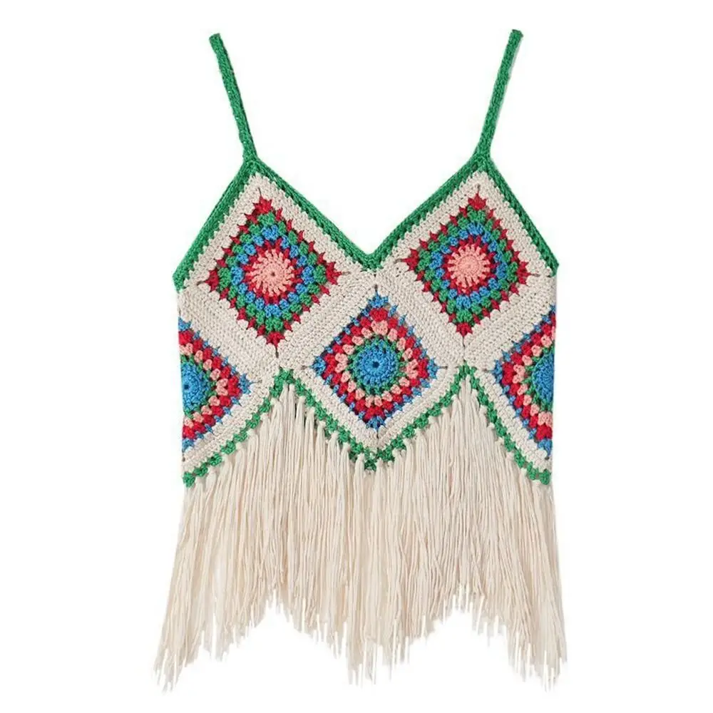 

Style Underwaist Fringed Shawls National Style Thailand Tourism Tassel Suspender Vest Crochet Knitted Top Female Vest Tank Top