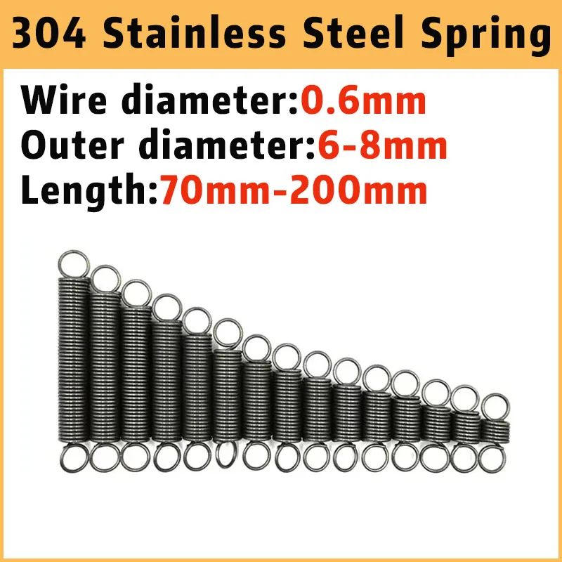 

5Pcs Wire Diameter 0.6mm 304 Stainless Steel Round Hook Small Tension Extension Spring Outer Dia 6-8mm Length 70-200mm