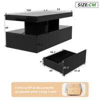 Rosahqnda Table basse, table de salon, haute brillance, LED et 2 tiroirs, adaptée au salon, blanc, MDF 3