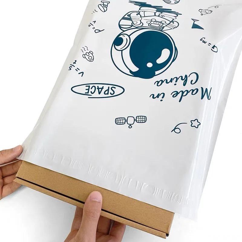 Cartoon Astronauta Shipping Bag, plástico branco Mailing Envelope, Self Seal Courier Bags, Embalagem Suprimentos, 25x35cm, 28x42cm, 10Pcs