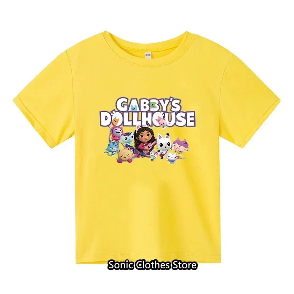 2024 Summer Gabby Doll House T-shirt Children's Short Sleeve Boys Cartoon Gabby Cat Girls Casual Short Sleeve 6