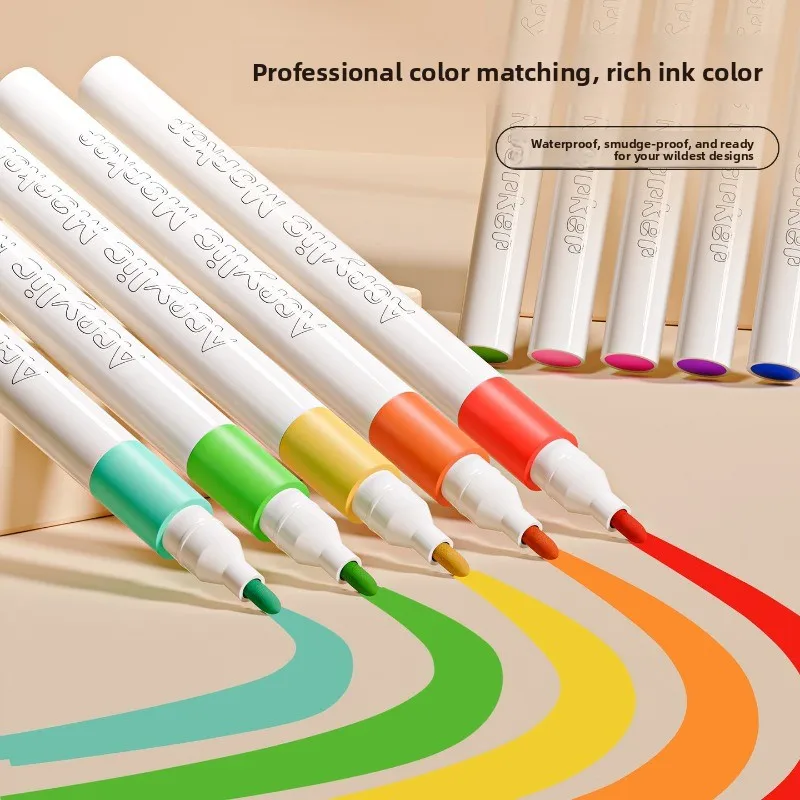 Water-Washable, Non-Bleeding, Layerable Acrylic Markers for Primary School Students - Waterproof, Bucket-Packaged Colored Pens - 4