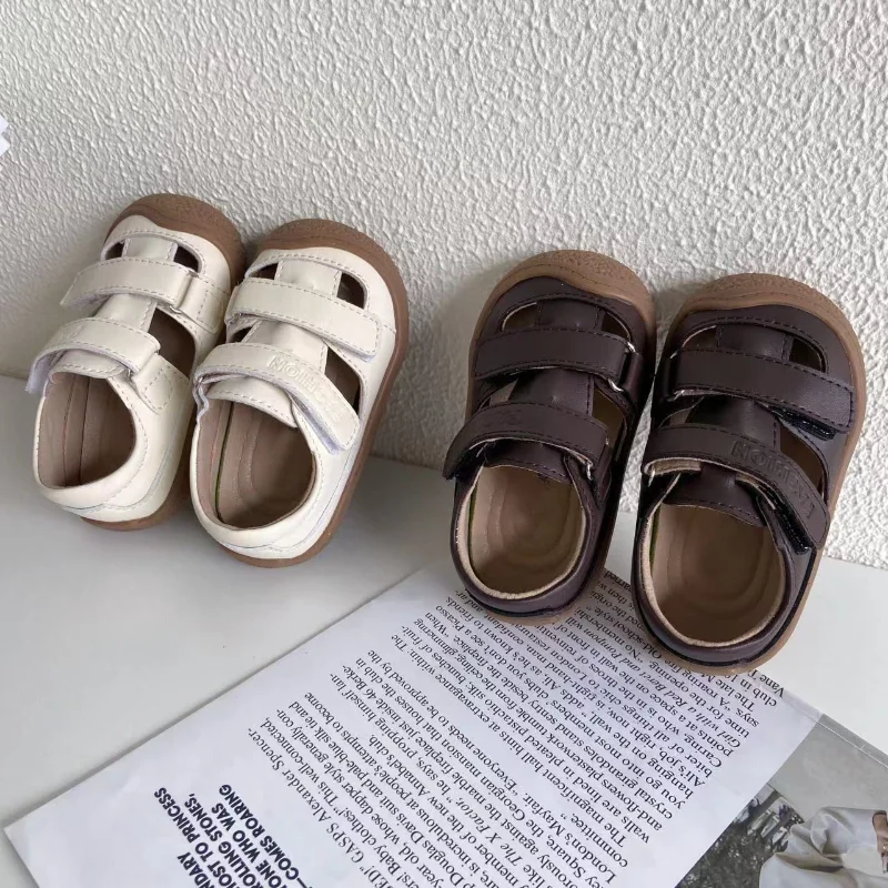 Solid Color Children\'s Beach Shoes Baby Sandals Summer New Kids Leather Clogs Baby First Walkers Baby Girl Shoes