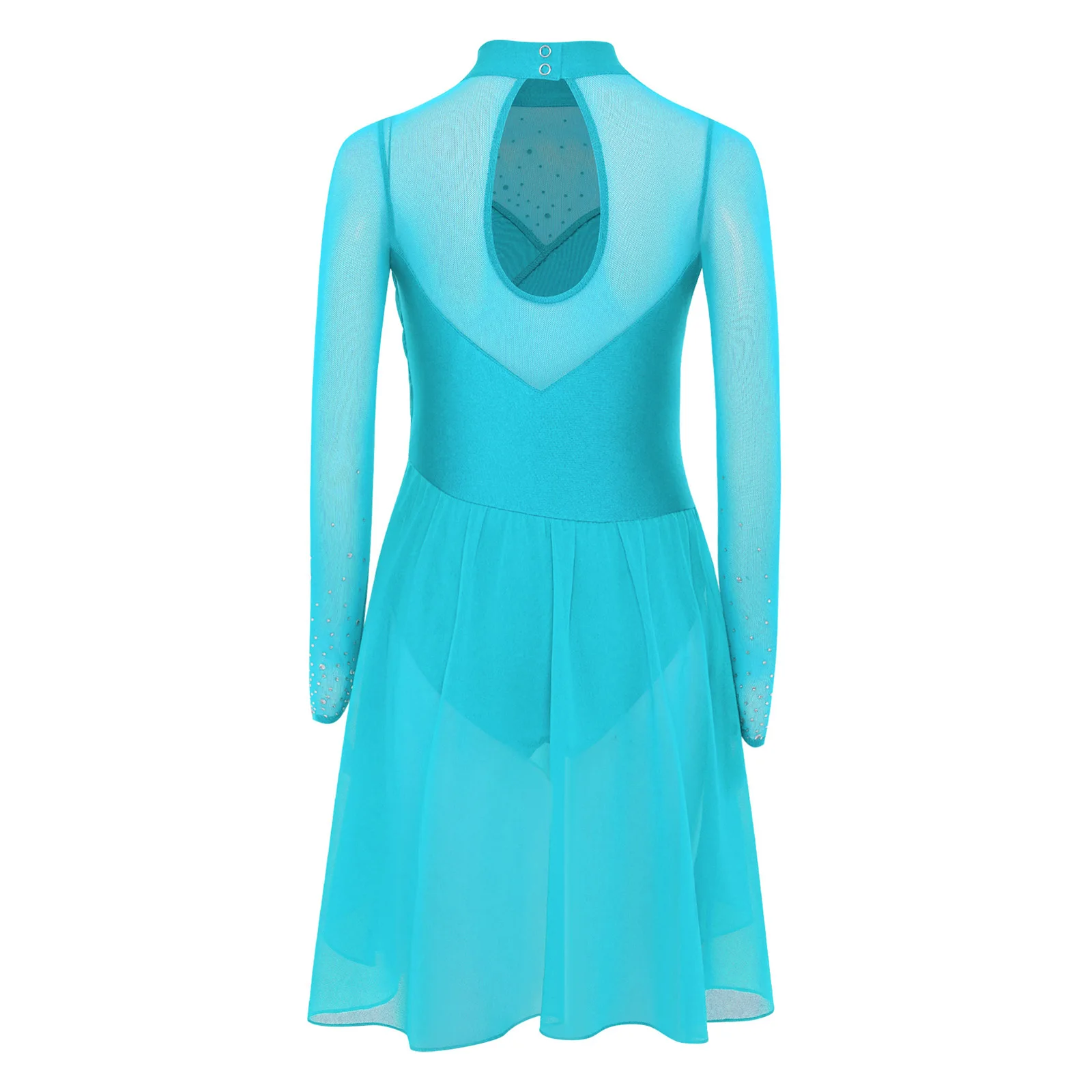 Kinder Mädchen Langarm Strass Sheer Mesh Eiskunstlauf Trikot Kleid Moderne Lyrical Dance Gymnastik Ballett Kostüm – Detail 6