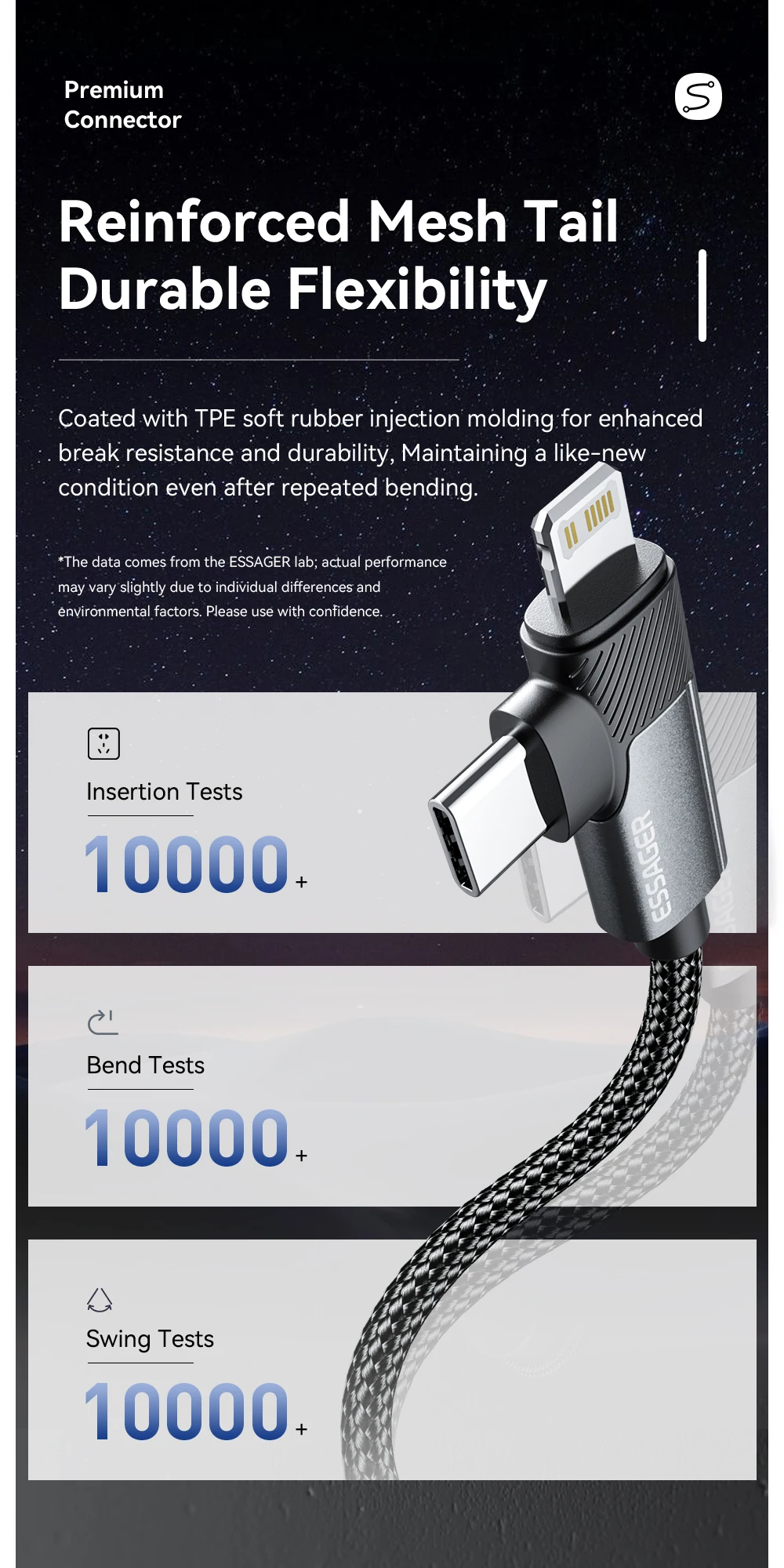 Essager PD 65W Max 2 في 1 من النوع C إلى النوع C والبرق لهاتف Samsung Xiaomi IPhone 14 13 12 11 Pro Max Xs Plus كابل بيانات