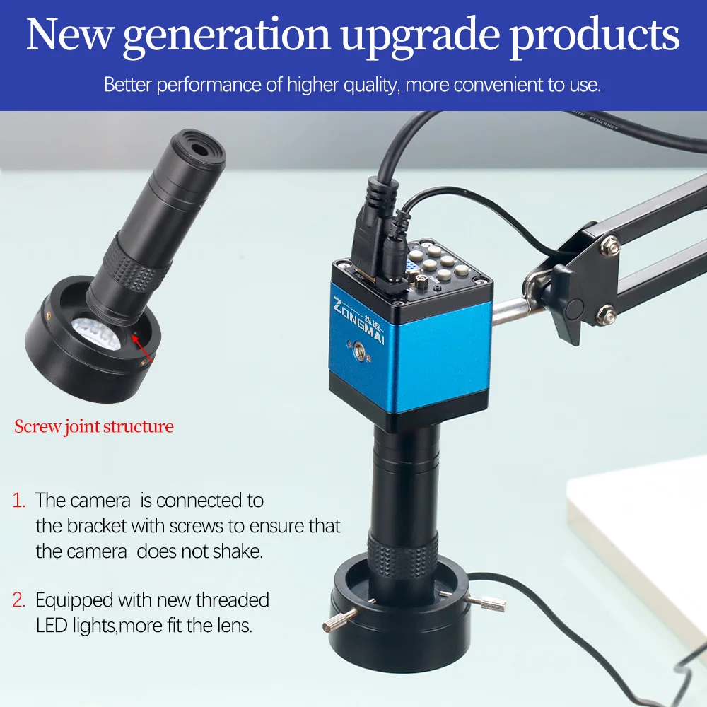줌 150X 풀 HD 카메라 VGA/HDMI 포트 산업용 현미경 PCB 납땜 전화 수리를위한 조정 가능한 금속 암 스탠드 브래킷