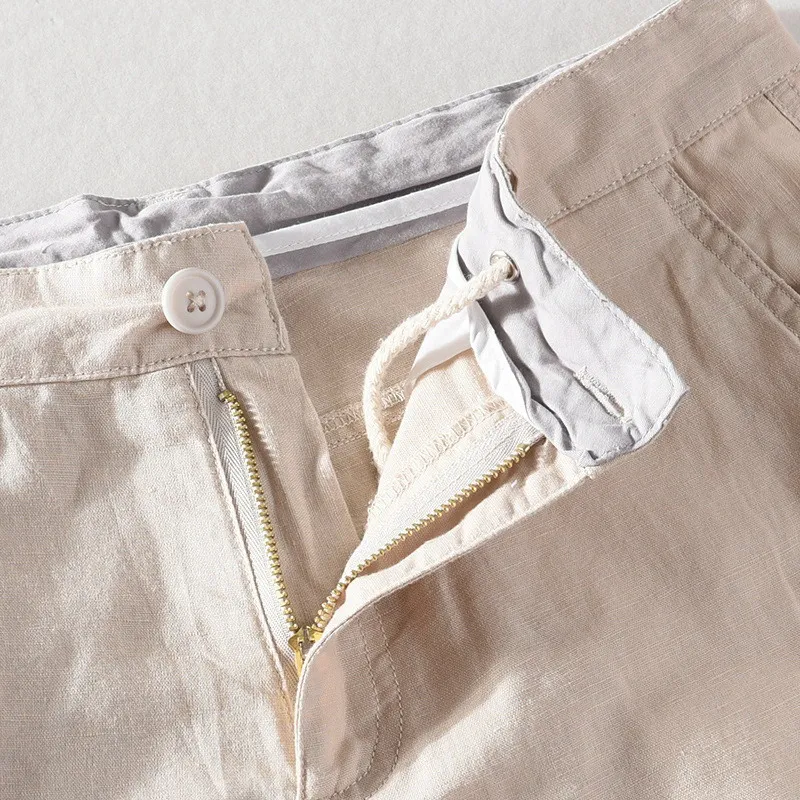 Cotton Linen Shorts for Men Summer New Solid White Straight Loose Holiday Shorts Man Casual  Button Fly Short Pants 037 6
