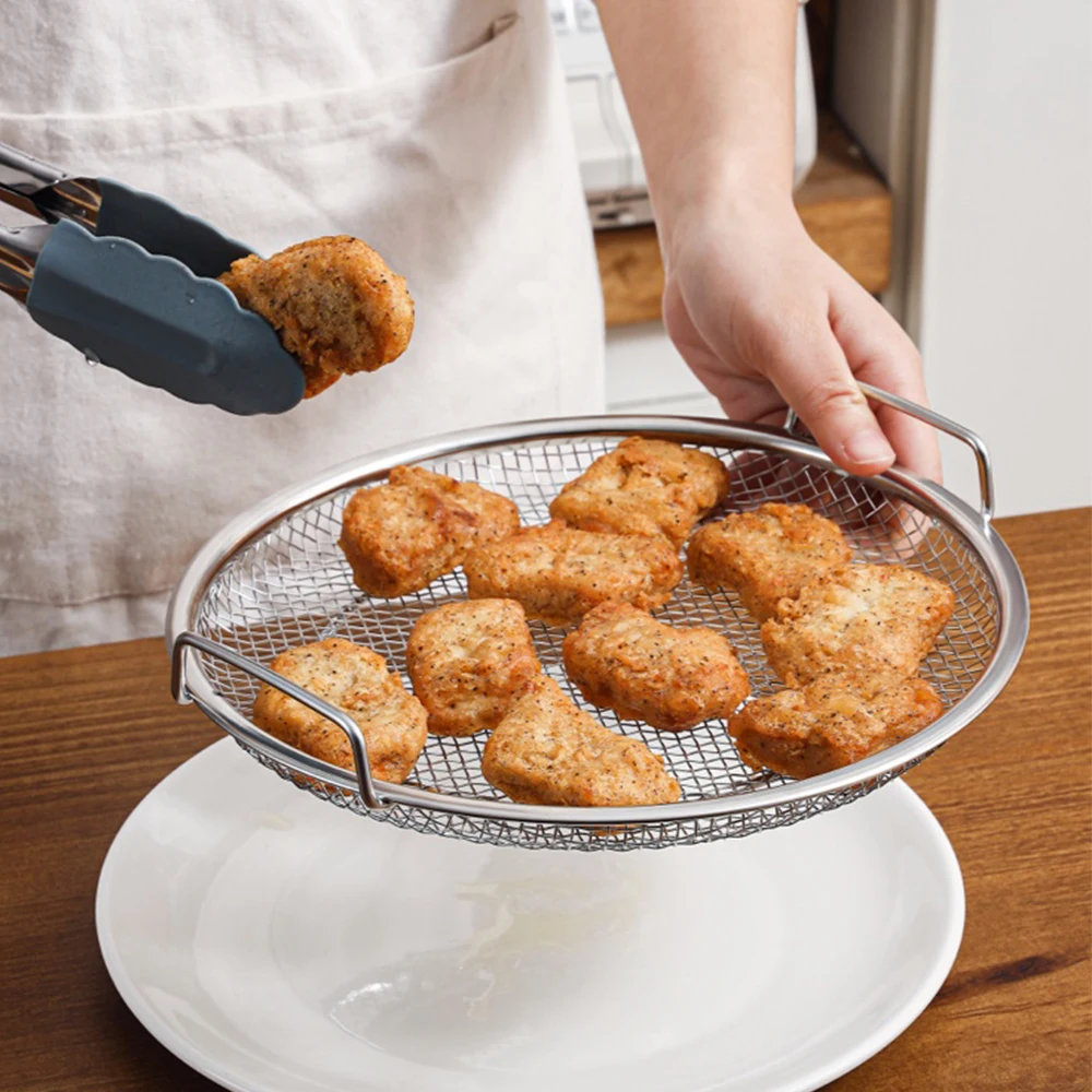 Stainless Steel Oil Filter Food Pan Large Colander French Fries Skimmer With Handle