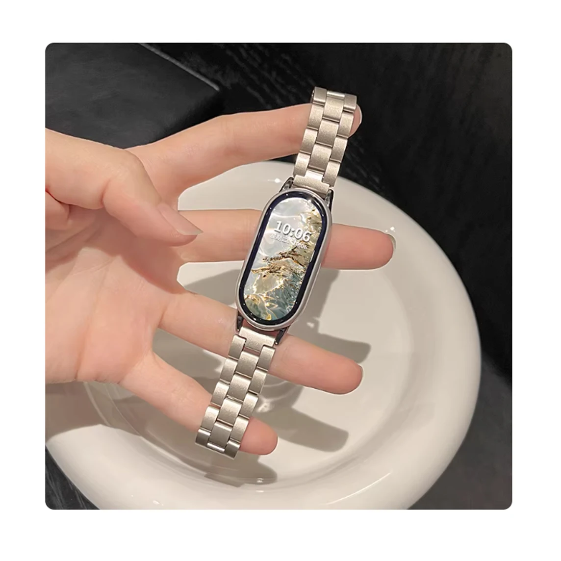 Elegant Three-Bead Stainless Steel Wristband Replacement Strap