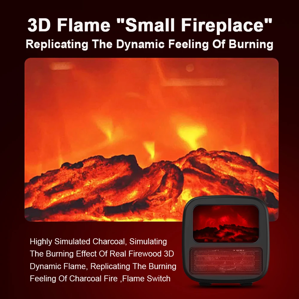 Electric Fireplace Heaters 400/1000W Portable 3D Flame Mini Electric Stove Warmer Space Heater for Home or Office 3
