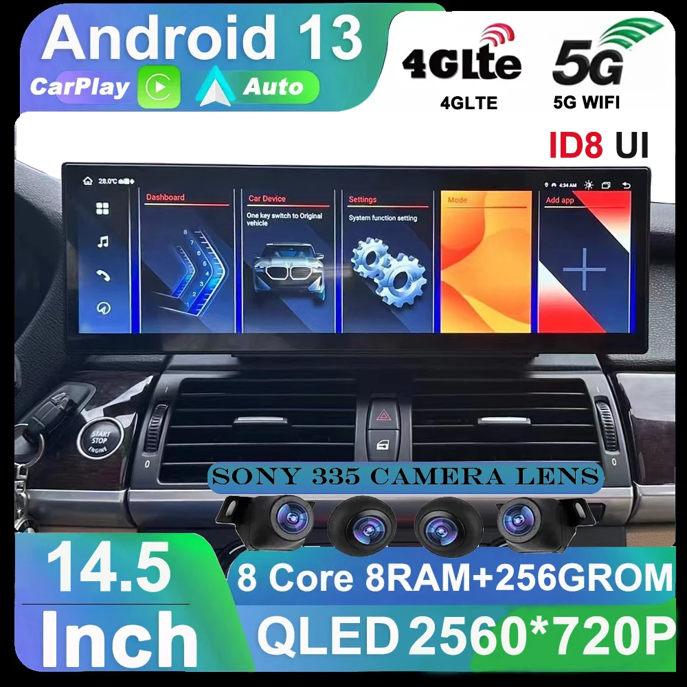 

14.5" Android 13 Car Radio For BMW X5 X6 E70 E71 2007-2013 QLED 8 Core Multimedia Stereo Player with 4G Carplay & Auto GPS