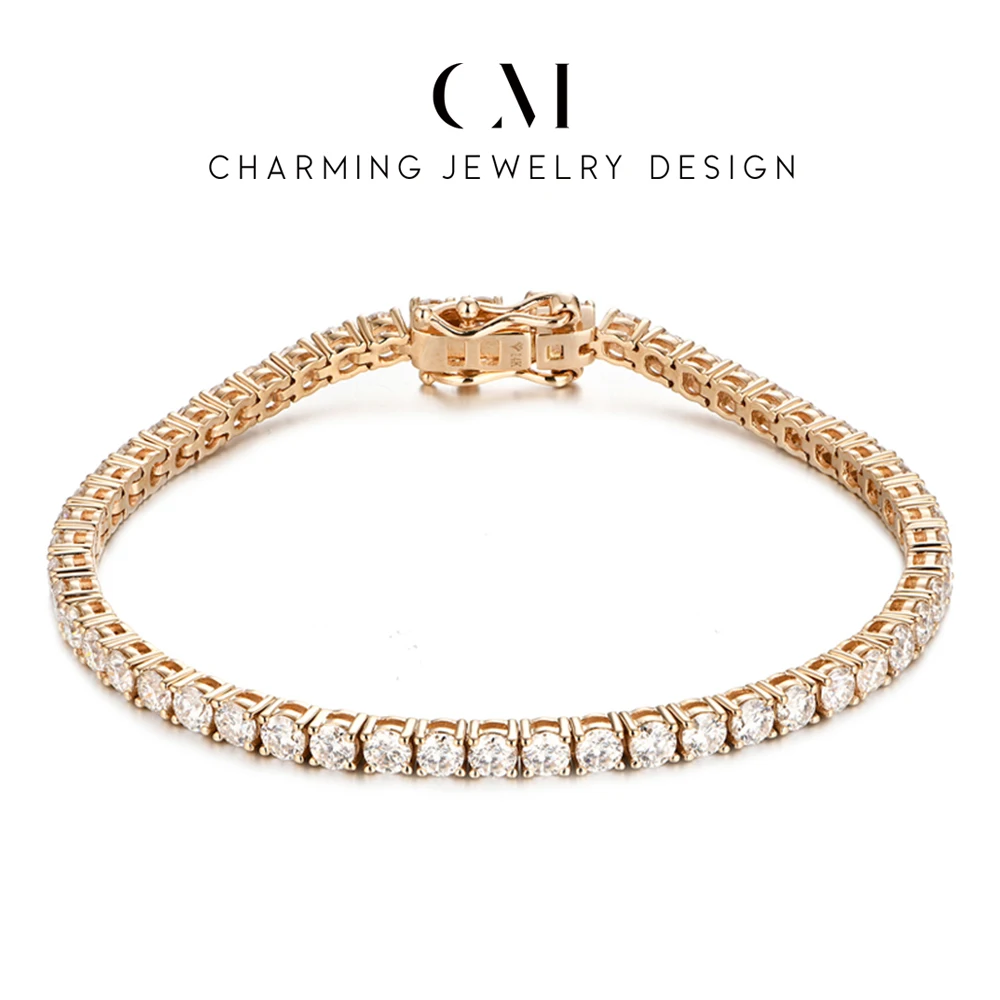 

CHARMING D VVS1 Color Moissanite Tennis Bracelet for Women Pure 18K 14K 10K Gold Diamond Bracelet for Engagement Fine Jewelry