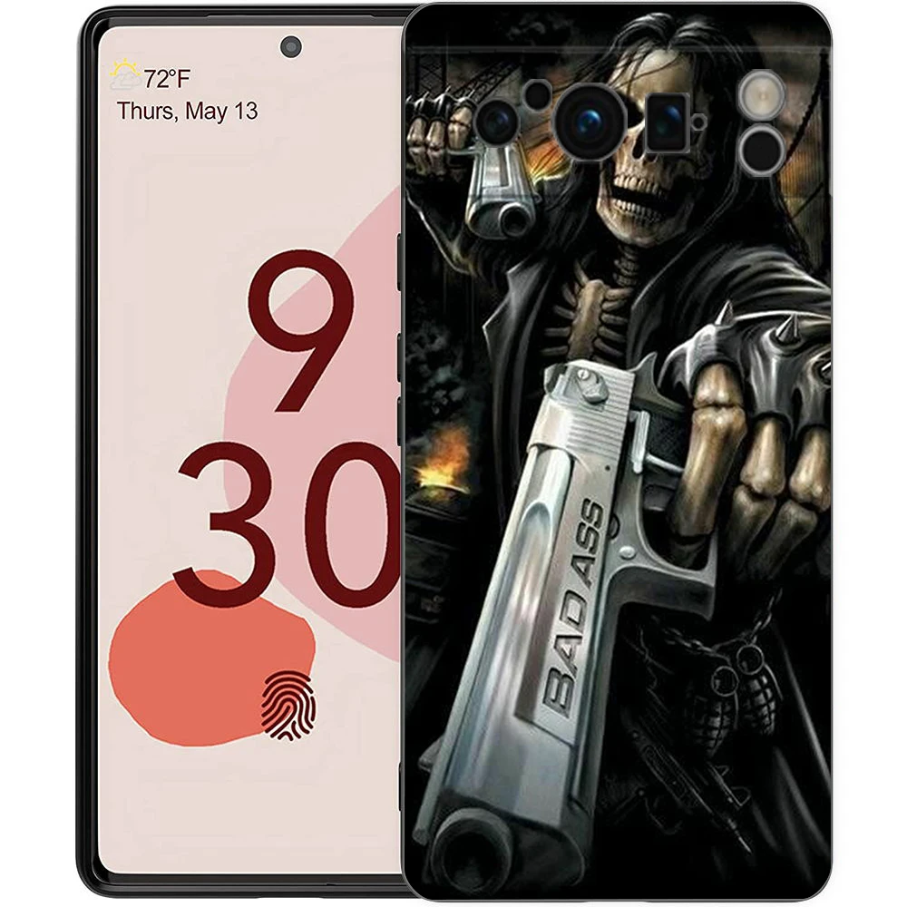 Black Soft Shell Phone Case with Grim Reaper Skull Design