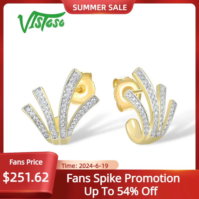 

VISTOSO Pure 14K 585 Yellow Gold Earrings For Women Sparkling Diamond Stud Earrings Trendy Delicate Daily Wear Fine Jewelry