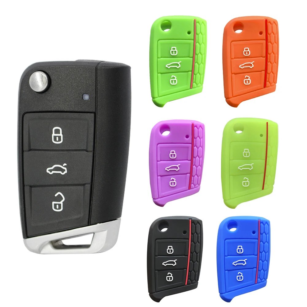 좌석 용 실리콘 키 커버 케이스 Leon 5f Rapid Octavia A7 쉘 VW Tiguan T-Roc T-cross 3 버튼 접이식 좌석 Ateca FR