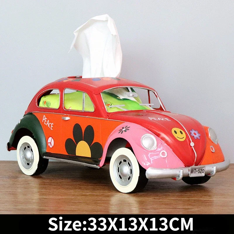 

Retro Iron Tissue Box Model Figurines Beetle Car Craft Home Decoration Accessories for Living Room Ornaments for Home Decor