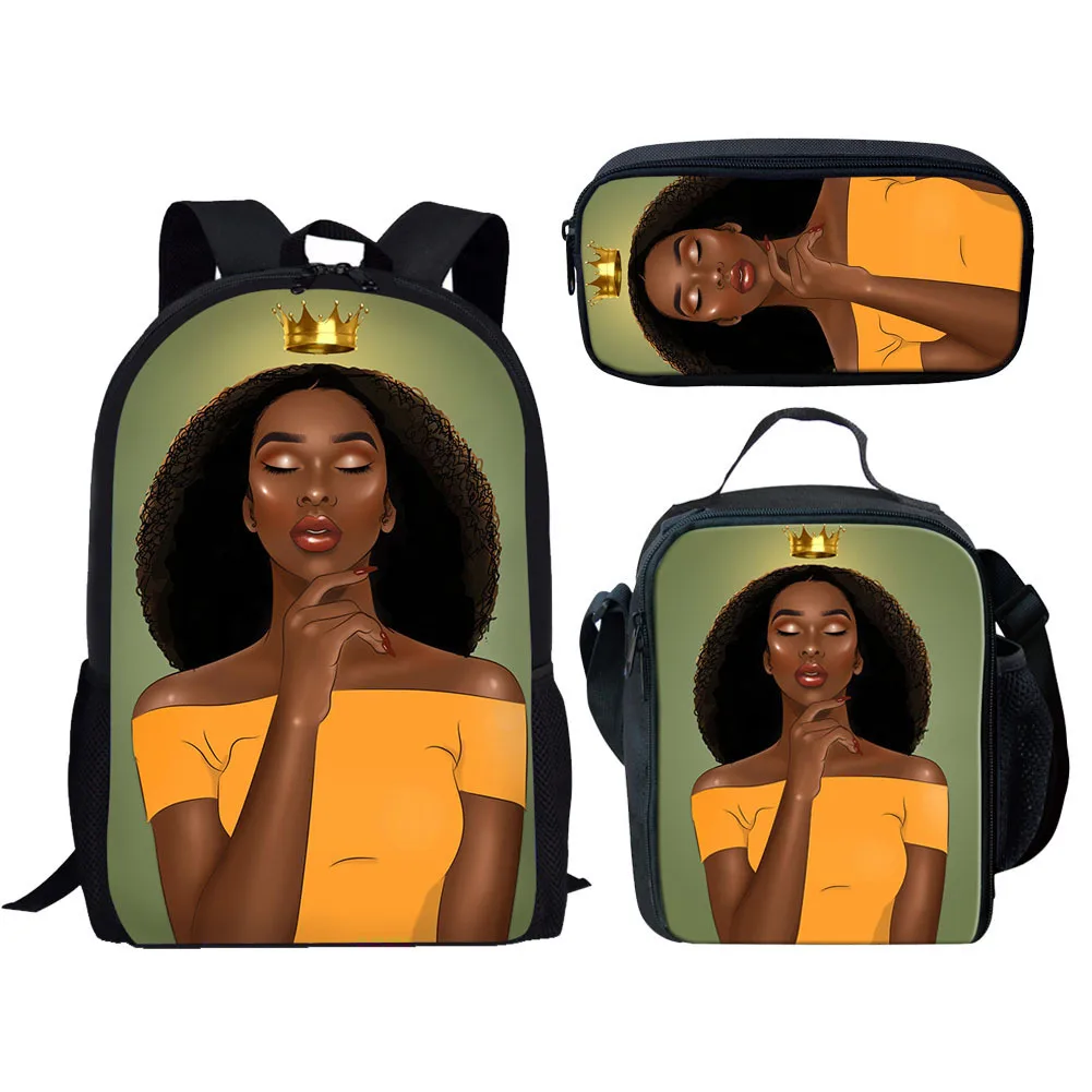 Popular Funny Pretty African Girls 3D Print 3pcs/Set pupil School Bags Laptop Daypack Backpack Lunch bag Pencil Case