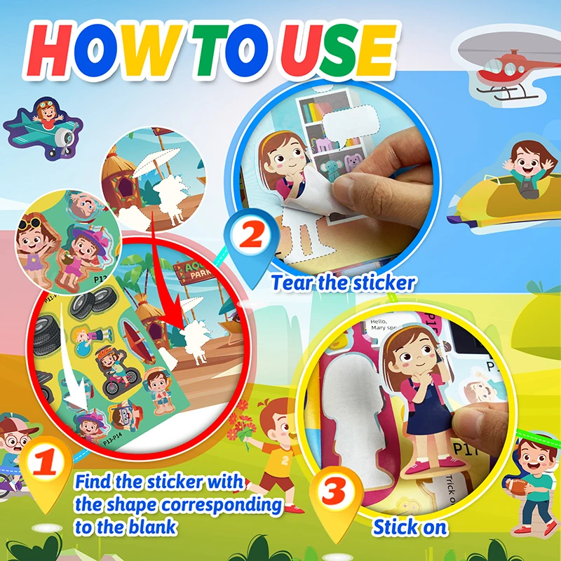 10 Set Reusable Kids Stickers Books Toys Novel DIY Sticker Matching Game Montessori Focus Learning Educational Toys For Children 3