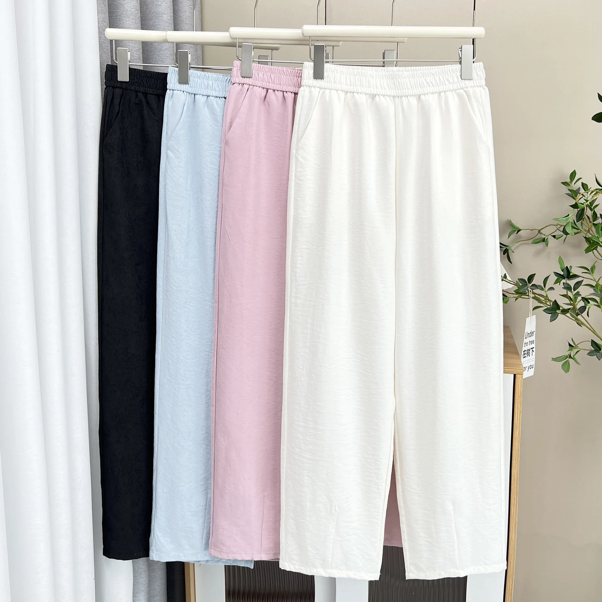 100KG New Summer Wide Leg Trousers Casual Thin Plus Size Women's Straight Long Pants 8026
