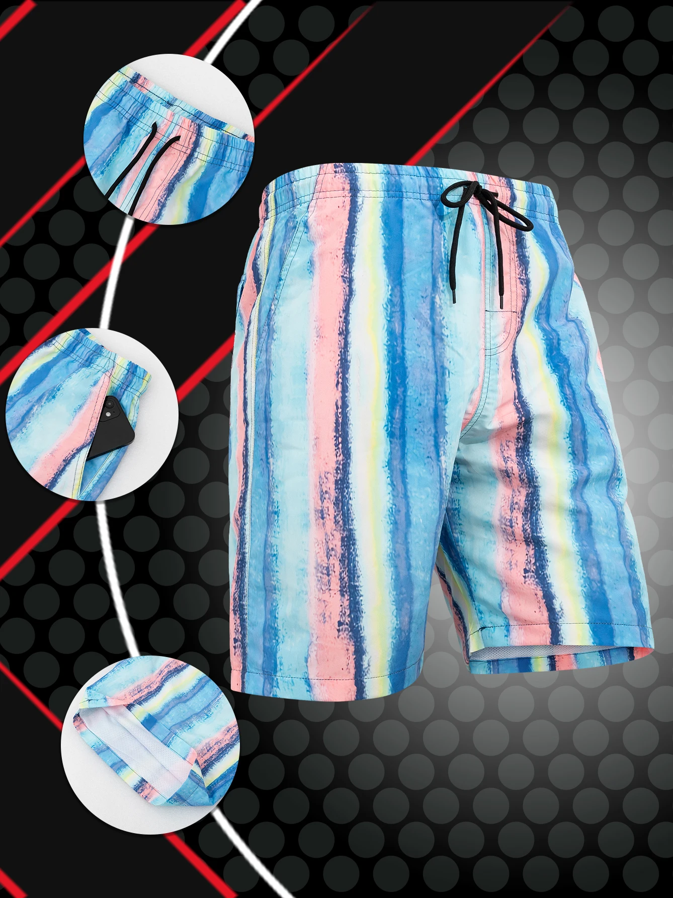 

Men's Beach Elastic Waist Drawstring Stretch Shorts Casual Lightweight Swim Trunks Athletic Running Pants with Mesh Lining