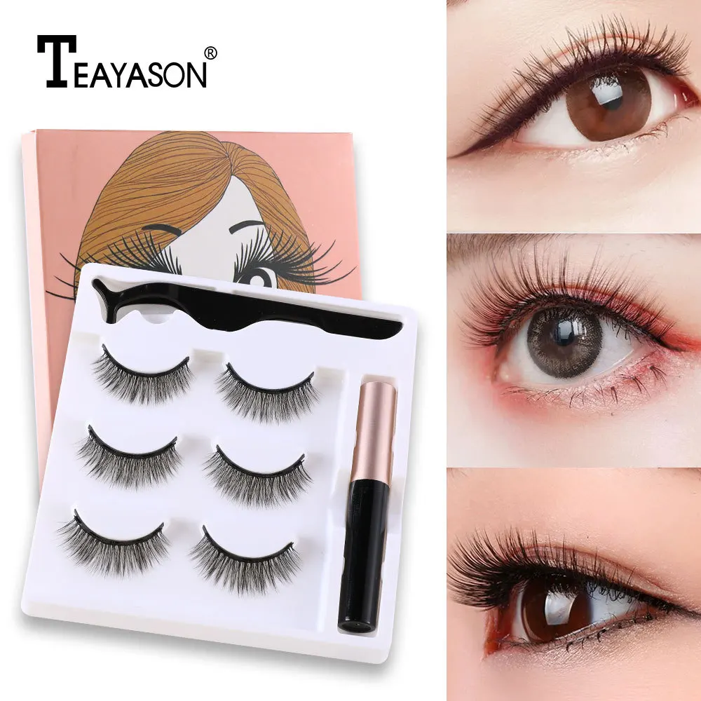 

3 Pairs/Set Magnetic False Eyelash With Liquid Eyeliner Natural Magnet Eye Lash Gel Free Eyelash Magnetic Eyelashes Eye Liner