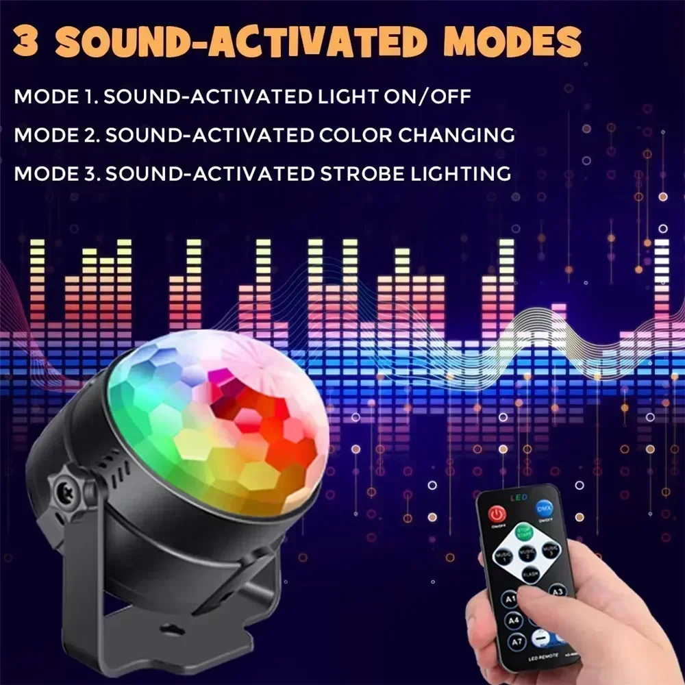รูปสินค้า RGB Disco Ball Strobe Light with Sound Control - Party Lighting for DJ & Club