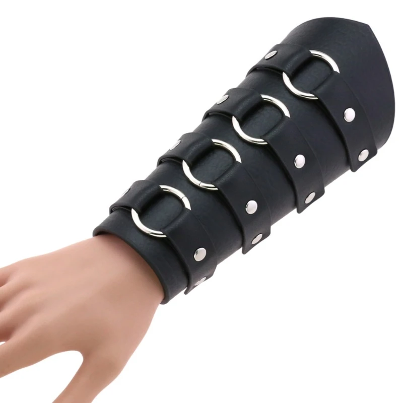 Cosplay Arm Armour Medieval Arm Guards for Male Role Play Pirate PU Knight Gauntlet with Round Buckle Halloween Supply