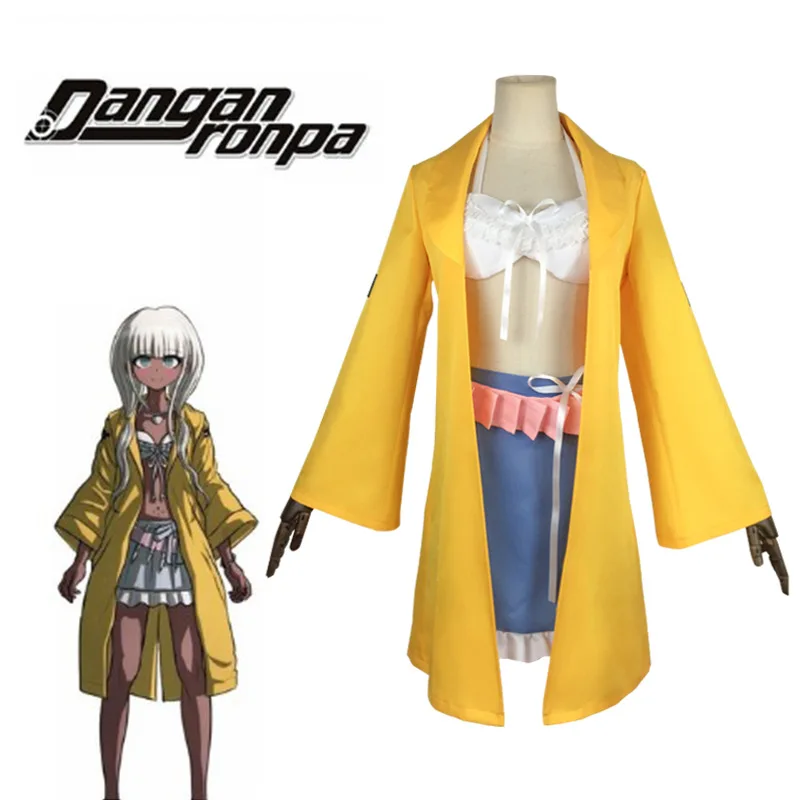 

Anime Danganronpa V3 Angie Yonaga Cosplay Costumes Yellow Cloak White Bra Uniform Skirt Halloween Purim Party Fancy Girl Cloth