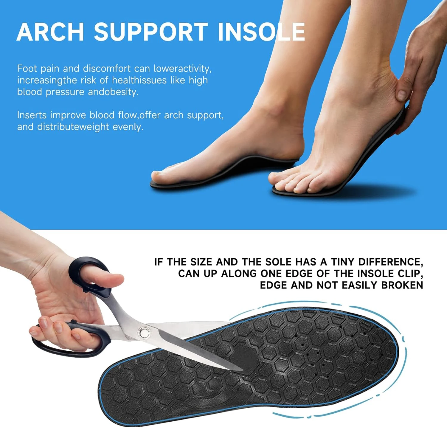 Orthopedic Acupressure Massage Insoles Shock Absorbing Boot Inserts Mens Sports Shock Absorption Insoles Arch Support Shoe Pads