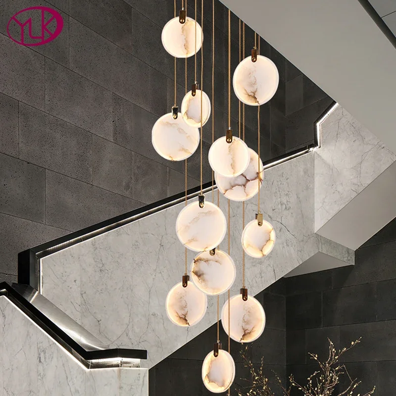 

luxury marble led chandelier for staircase large lobby hallway light fixture modern home decor long gold led stone lamp