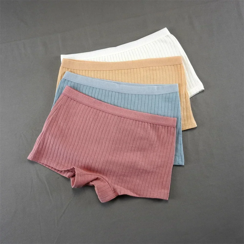 10PCS Women Boxers Underwear Ribbed Cotton Panties Sports Ladies Boyshorts Female Solid Color Cozy Lingerie Intimate 2