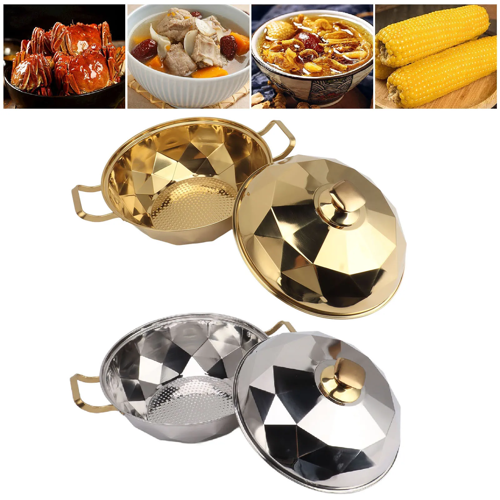 28x20cm Steam Pot, Multipurpose Stainless Steel Steam Pot with Steaming Plate Double Layer for Induction Cooker Kitchen Gadgets