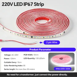 High Brightness Waterproof LED Strip Light - 220V, Cuttable & Easy to Install for Home and Commercial Use (220V LED IP67 Strip)