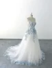 Kyoto Light Blue Floral Embroidery Wedding Dress Sleeveless Square Neck vestidos de novia Customized A-line Fairy robe de mariée 2