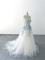 Kyoto Light Blue Floral Embroidery Wedding Dress Sleeveless Square Neck vestidos de novia Customized A-line Fairy robe de mariée 2