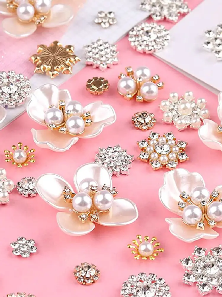  Large Rhinestone Buttons for Crafts 5 Pieces Faux Pearl Buttons  Flatback Embellishments Flower Rhinestone Charms for Jewelry Brooch Making  Clothes Bags Shoes Supplies Wedding DIY