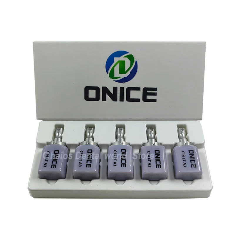 

5Pcs/Box ONICE Dental Lithium Glass Ceramic Block C14 CAD CAM Lithium Disilicate Ceramic Blocks 18*15*13mm LT/HT A1/A2/A3