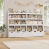 55.3" H Kids Bookshelf with Toy Storage Organizer, Tall Book Shelf with 3 Movable Toy Storage Bins, Large Kids Bookcase 3