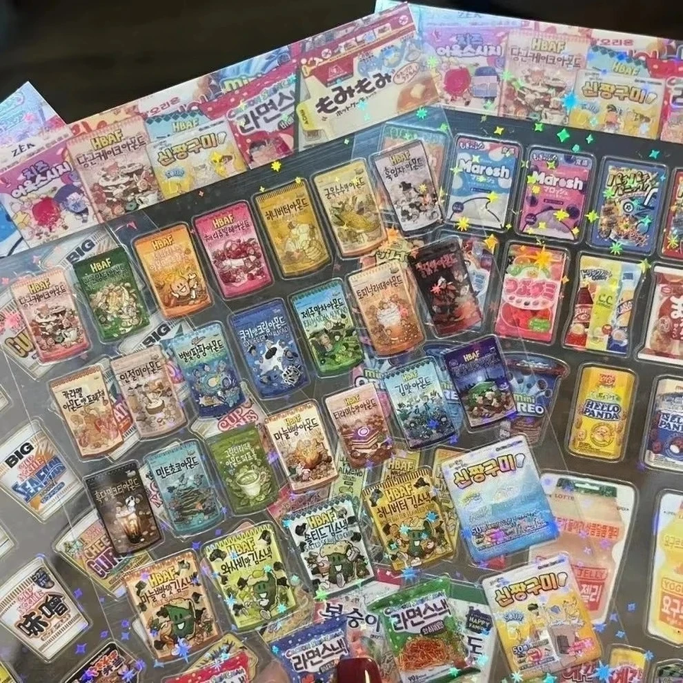 10 adesivi per imballaggio alimentare snack per telefono PET impermeabile adesivo per album di cartoni animati diario di cancelleria Kawaii - immagine 3