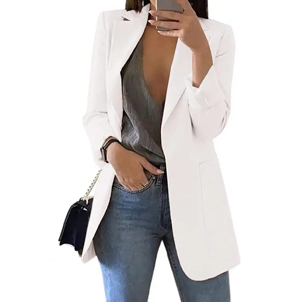 

Windproof Stylish Autumn Winter Solid Color Lapel Office Suit Jacket Versatile Autumn Blazer Single Button Outerwear