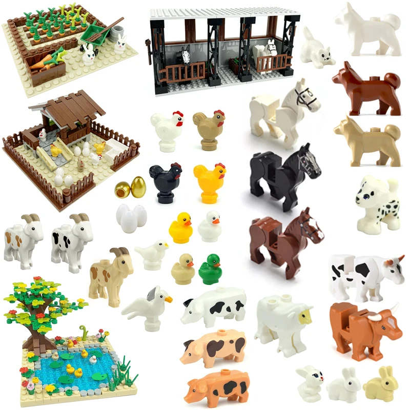 

Строительные блоки MOC для фермы и пастбища, строительные блоки, игрушки комплекты кирпичей, стабильная ручка для козы, детали для кур, животных, свиньи, коровы, совместимы с LEGO